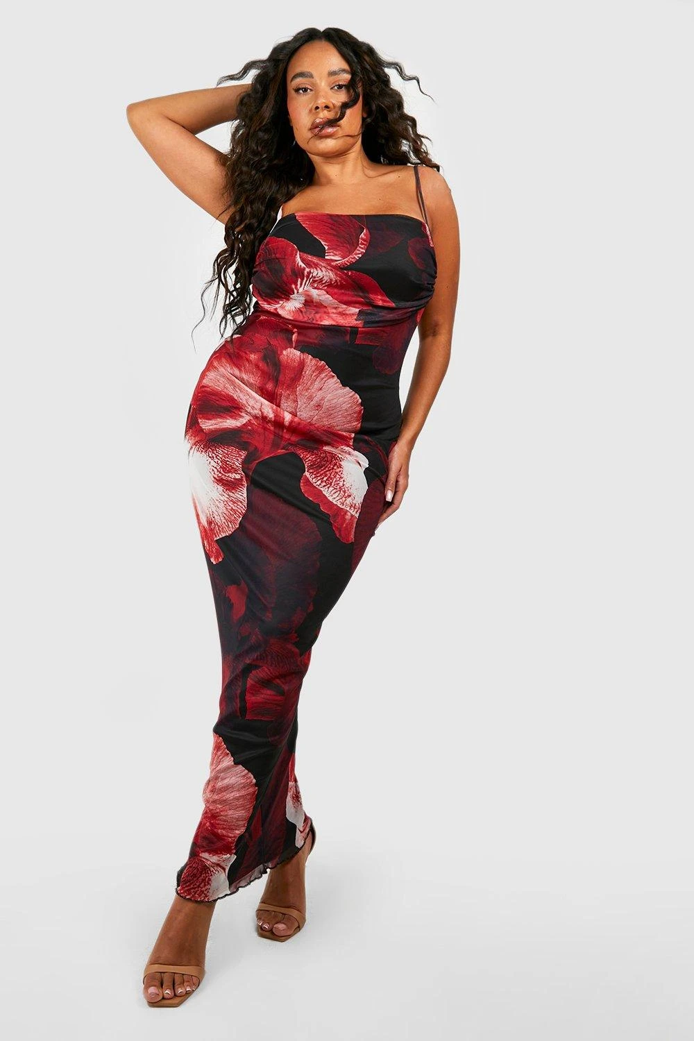 Grande Taille - Robe Longue Fleurie En Mesh