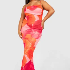 Grande Taille - Robe Longue Fleurie En Mesh -Pas Cher Vêtue Diva Magasin gzz53609 orange xl 2 scaled