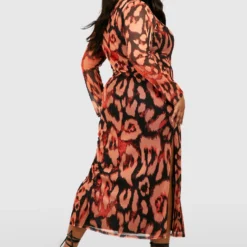 Grande Taille - Robe Mi-longue En Mesh à Imprimé Léopard -Pas Cher Vêtue Diva Magasin gzz53631 brown xl 1 scaled