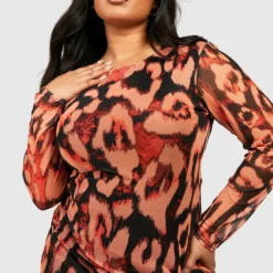 Grande Taille - Robe Mi-longue En Mesh à Imprimé Léopard -Pas Cher Vêtue Diva Magasin gzz53631 brown xl 3 scaled