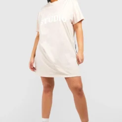 Grande Taille - Robe T-shirt à Slogan Dsgn Studio -Pas Cher Vêtue Diva Magasin gzz53632 beige xl 2