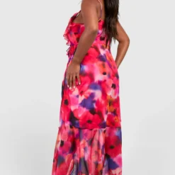 Grande Taille - Robe Longue Fleurie à Volants -Pas Cher Vêtue Diva Magasin gzz53640 red xl 1 scaled