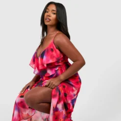 Grande Taille - Robe Longue Fleurie à Volants -Pas Cher Vêtue Diva Magasin gzz53640 red xl 3 scaled