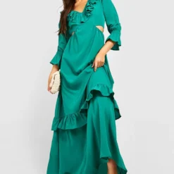 Robe Longue Découpée à Volants 8 Robe Longue Découpée à Volants -Pas Cher Vêtue Diva Magasin gzz53667 green xl 2