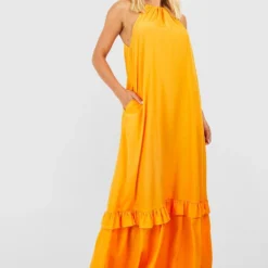 Robe Longue Dos Nu à Volants -Pas Cher Vêtue Diva Magasin gzz53669 orange xl 2