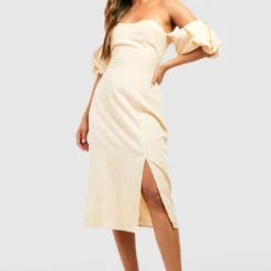 Robe En Lin à Manches Bouffantes