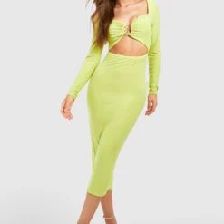 Robe Mi-longue Torsadée Découpée -Pas Cher Vêtue Diva Magasin gzz53688 lime xl 2