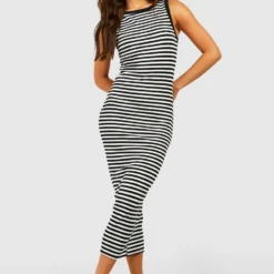 Robe Mi-longue Côtelée à Rayures -Pas Cher Vêtue Diva Magasin gzz53690 black xl 2 scaled