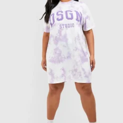 Grande Taille - Robe T-shirt Tie Dye à Slogan Dsgn Studio -Pas Cher Vêtue Diva Magasin gzz53770 lilac xl 2