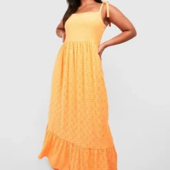 Grande Taille - Robe Longue Nouée Brodée -Pas Cher Vêtue Diva Magasin gzz53903 orange xl 2