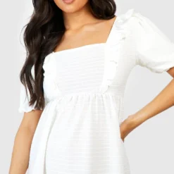 Maternité - Robe De Grossesse Texturée à Volants -Pas Cher Vêtue Diva Magasin gzz53916 white xl 3