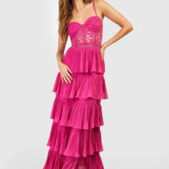 Robe Longue à Dentelle Et Volants étagés