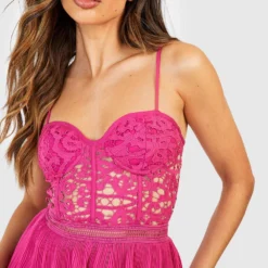 Robe Longue à Dentelle Et Volants étagés -Pas Cher Vêtue Diva Magasin gzz54075 hot20pink xl 3