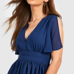 Robe Longue Froncée En Mousseline De Soie -Pas Cher Vêtue Diva Magasin gzz54076 navy xl 3