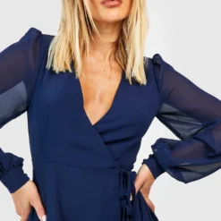 Robe Mi-longue Portefeuille à Manches Longues -Pas Cher Vêtue Diva Magasin gzz54077 navy xl 3