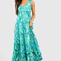 Robe Longue Fleurie à Volants -Pas Cher Vêtue Diva Magasin gzz54129 green xl 2