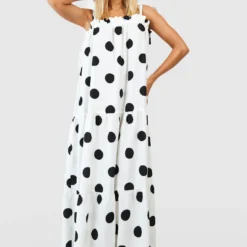 Robe Longue Oversize Froncée à Pois