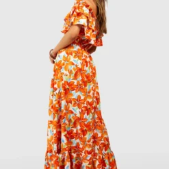 Robe Longue Fleurie à Volants -Pas Cher Vêtue Diva Magasin gzz54138 orange xl 1 scaled