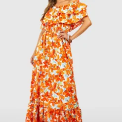 Robe Longue Fleurie à Volants -Pas Cher Vêtue Diva Magasin gzz54138 orange xl 2 scaled