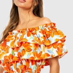 Robe Longue Fleurie à Volants -Pas Cher Vêtue Diva Magasin gzz54138 orange xl 3 scaled