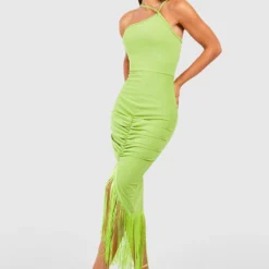 Robe Mi-longue Dos Nu à Franges -Pas Cher Vêtue Diva Magasin gzz54147 lime xl 2
