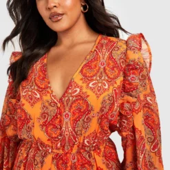 Grande Taille - Robe Mi-longue à Imprimé Cachemire 9 Grande Taille - Robe Mi-longue à Imprimé Cachemire -Pas Cher Vêtue Diva Magasin gzz54173 orange xl 3