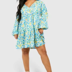 Grande Taille - Robe Fleurie à Volants étagés -Pas Cher Vêtue Diva Magasin gzz54176 blue xl 2 scaled