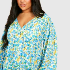 Grande Taille - Robe Fleurie à Volants étagés -Pas Cher Vêtue Diva Magasin gzz54176 blue xl 3 scaled