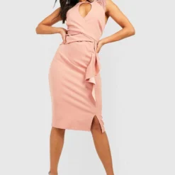 Petite - Robe Mi-longue à Empiècement En Dentelle -Pas Cher Vêtue Diva Magasin gzz54202 rose xl 2