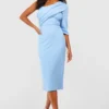 Petite - Robe Mi-longue Asymétrique Drapée -Pas Cher Vêtue Diva Magasin gzz54205 sky20blue xl