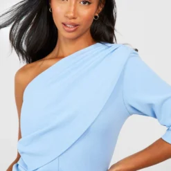 Petite - Robe Mi-longue Asymétrique Drapée -Pas Cher Vêtue Diva Magasin gzz54205 sky20blue xl 3