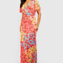 Petite - Robe Longue Fleurie En Mesh -Pas Cher Vêtue Diva Magasin gzz54207 blue xl 2