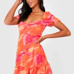 Petite - Robe Abstraite En Mesh à Manches Bouffantes