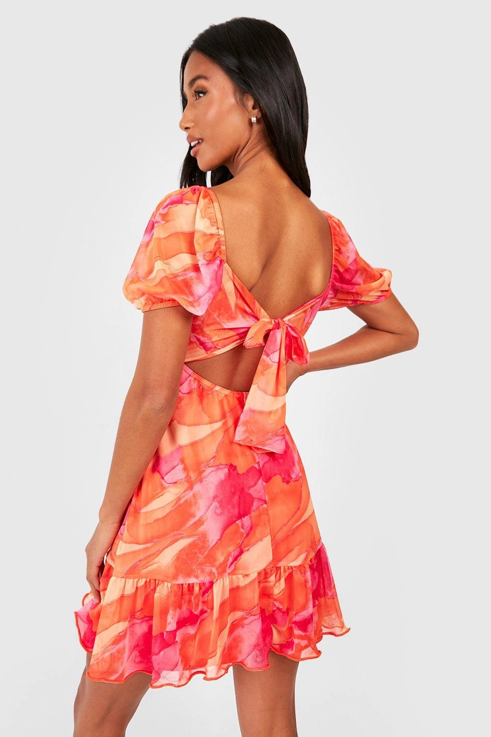 Petite - Robe Abstraite En Mesh à Manches Bouffantes 4 Petite - Robe Abstraite En Mesh à Manches Bouffantes – Image 2