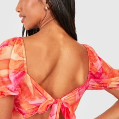 Petite - Robe Abstraite En Mesh à Manches Bouffantes 9 Petite - Robe Abstraite En Mesh à Manches Bouffantes -Pas Cher Vêtue Diva Magasin gzz54208 pink xl 3