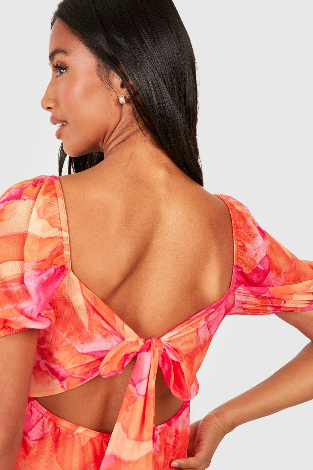 Petite - Robe Abstraite En Mesh à Manches Bouffantes 6 Petite - Robe Abstraite En Mesh à Manches Bouffantes – Image 4