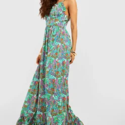 Robe Longue Fleurie Froncée à Volants