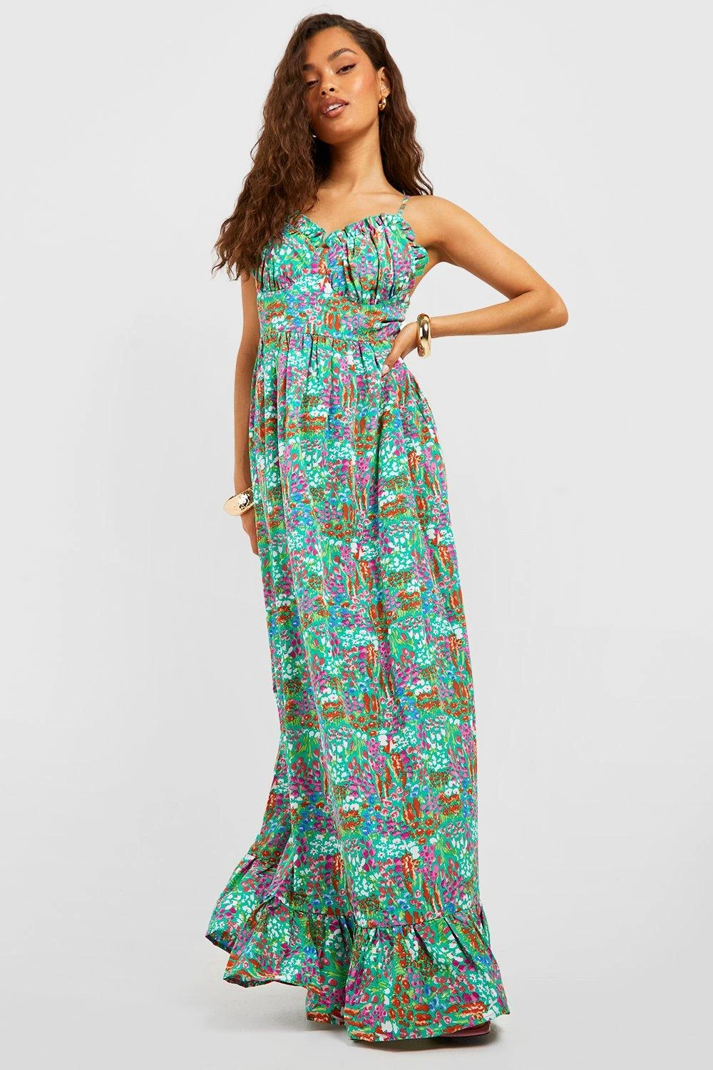 Robe Longue Fleurie Froncée à Volants 5 Robe Longue Fleurie Froncée à Volants – Image 3