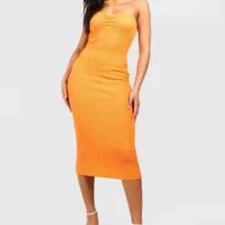 Robe Mi-longue Torsadée Texturée 8 Robe Mi-longue Torsadée Texturée -Pas Cher Vêtue Diva Magasin gzz54413 orange xl 2