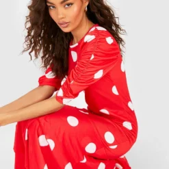 Robe Longue à Pois Et Volants étagés -Pas Cher Vêtue Diva Magasin gzz54470 red xl 3