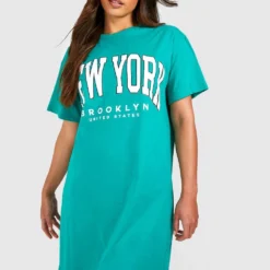 Tall - Robe T-shirt Oversize à Imprimé New York -Pas Cher Vêtue Diva Magasin gzz54514 green xl 2