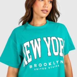 Tall - Robe T-shirt Oversize à Imprimé New York -Pas Cher Vêtue Diva Magasin gzz54514 green xl 3