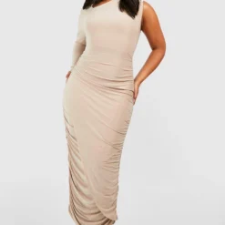 Grande Taille - Robe Mi-longue Froncée Asymétrique