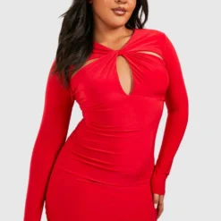 Grande Taille - Robe Froncée Torsadée -Pas Cher Vêtue Diva Magasin gzz54562 red xl 2