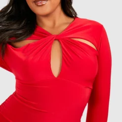 Grande Taille - Robe Froncée Torsadée -Pas Cher Vêtue Diva Magasin gzz54562 red xl 3