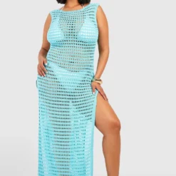 BOOHOO Grande Taille - Robe Longue En Crochet Dos Nu -Pas Cher Vêtue Diva Magasin gzz54569 aqua xl 2
