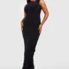 Grande Taille - Robe Mi-longue Froncée Asymétrique -Pas Cher Vêtue Diva Magasin gzz54593 black xl