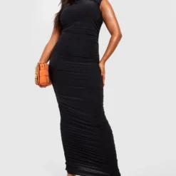 Grande Taille - Robe Mi-longue Froncée Asymétrique -Pas Cher Vêtue Diva Magasin gzz54593 black xl 2