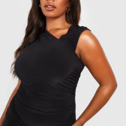 Grande Taille - Robe Mi-longue Froncée Asymétrique -Pas Cher Vêtue Diva Magasin gzz54593 black xl 3