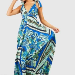 Robe Longue à Imprimé Palmier -Pas Cher Vêtue Diva Magasin gzz54763 blue xl 2